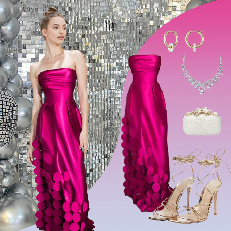 ✨Ny ankomst✨Off-Shoulder Formel Kjole med Prikker og Splicede Skulderfrie Løse Halsedisser | Alsidig & Smigrende | Perfekt til bryllupper og fester & Datoer