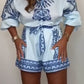🔥New Arrival 49% OFF🔥Patterned Tie Waist Button Up Shorts Co-ord