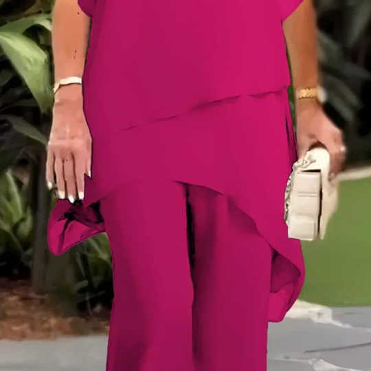 🦋【50 % RABATT】Bezauberndes asymmetrisches Top & Set mit weiten Hosenbeinen🦋 | Selbstglättendes Material | Diagonale Nahttechnologie | Hochgeschnittene Hose mit weitem Bein