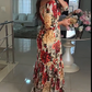 🌹【50% OFF】Women's V-Neck Floral Printed Pleated Dress 🌹 | Youth-Boosting Color Algorithm | Convertible V/Off-Shoulder