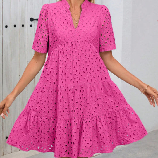 💥50% OFF💥Women's V-Neck A-Line Cutout Printed Dress  | V-Neck Elongation Effect | A-Line Flow Skirt (Insta-Waist Guaranteed)