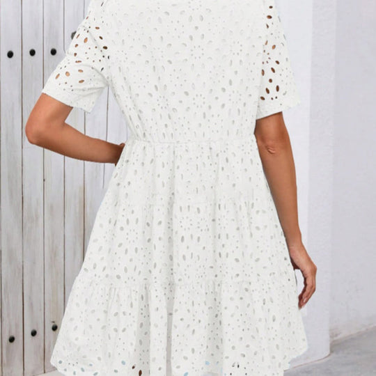 💥50% OFF💥Women's V-Neck A-Line Cutout Printed Dress  | V-Neck Elongation Effect | A-Line Flow Skirt (Insta-Waist Guaranteed)