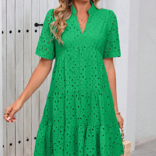 💥50% OFF💥Women's V-Neck A-Line Cutout Printed Dress  | V-Neck Elongation Effect | A-Line Flow Skirt (Insta-Waist Guaranteed)