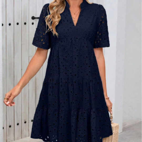 💥50% OFF💥Women's V-Neck A-Line Cutout Printed Dress  | V-Neck Elongation Effect | A-Line Flow Skirt (Insta-Waist Guaranteed)