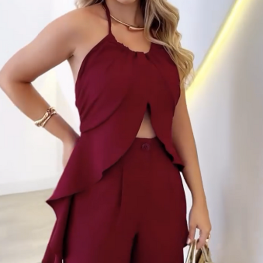 🦋Topp uten rygg for kvinner & Løse, vide benbukser i sett 🦋 | Diagonal lommeplassering | Flytende draperende stoff | Ingen statisk elektrisitet (for pære-/epleformer)