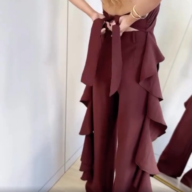 🦋Top senza schienale da donna & Set di pantaloni larghi e larghi 🦋 | Posizionamento diagonale delle tasche | Tessuto drappeggiato fluido | Nessuna aderenza statica (per forme a pera/mela)