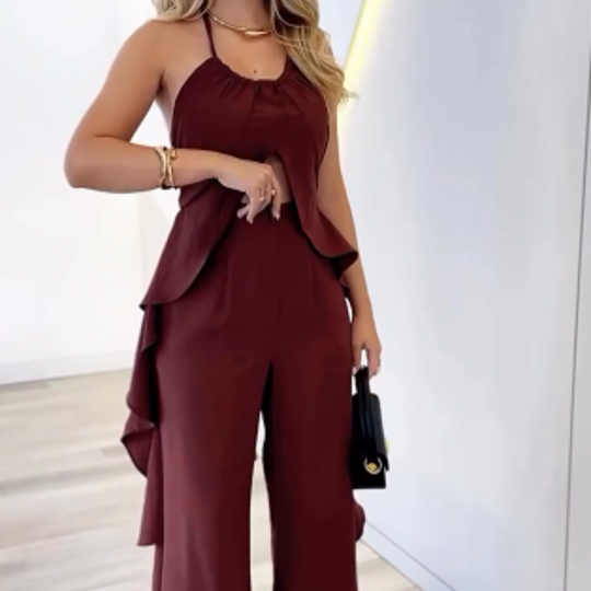 🦋Topp uten rygg for kvinner & Løse, vide benbukser i sett 🦋 | Diagonal lommeplassering | Flytende draperende stoff | Ingen statisk elektrisitet (for pære-/epleformer)