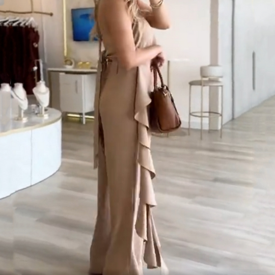 🦋Topp uten rygg for kvinner & Løse, vide benbukser i sett 🦋 | Diagonal lommeplassering | Flytende draperende stoff | Ingen statisk elektrisitet (for pære-/epleformer)