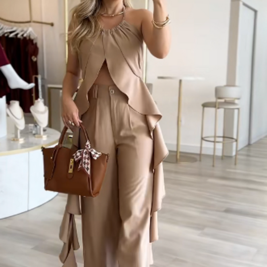 🦋Topp uten rygg for kvinner & Løse, vide benbukser i sett 🦋 | Diagonal lommeplassering | Flytende draperende stoff | Ingen statisk elektrisitet (for pære-/epleformer)