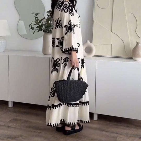 💕Begränsad rea 50% RABATT💕Damklänning med lös passform och volangkant i midimodell | Lös passform + linne med andningsfunktion