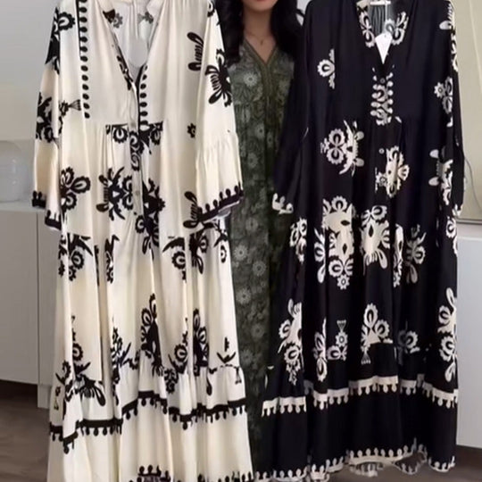 💕Begränsad rea 50% RABATT💕Damklänning med lös passform och volangkant i midimodell | Lös passform + linne med andningsfunktion