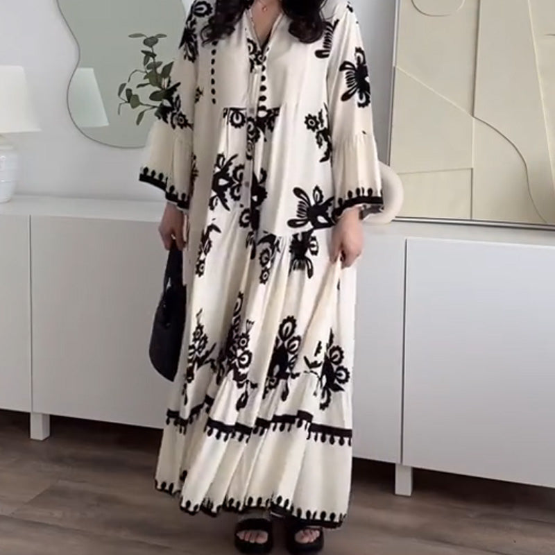 💕Begränsad rea 50% RABATT💕Damklänning med lös passform och volangkant i midimodell | Lös passform + linne med andningsfunktion