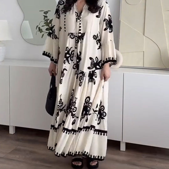 💕Begränsad rea 50% RABATT💕Damklänning med lös passform och volangkant i midimodell | Lös passform + linne med andningsfunktion