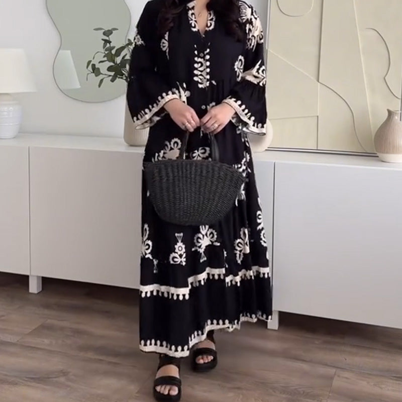 💕Begränsad rea 50% RABATT💕Damklänning med lös passform och volangkant i midimodell | Lös passform + linne med andningsfunktion