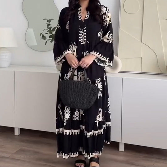 💕Begränsad rea 50% RABATT💕Damklänning med lös passform och volangkant i midimodell | Lös passform + linne med andningsfunktion