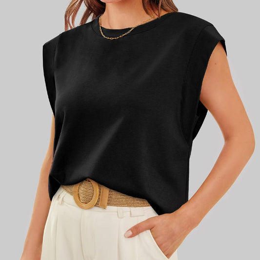 🔥Summer Hot Sale 50% Off 🩷 Solid Color Round Neck Cap Sleeve Top