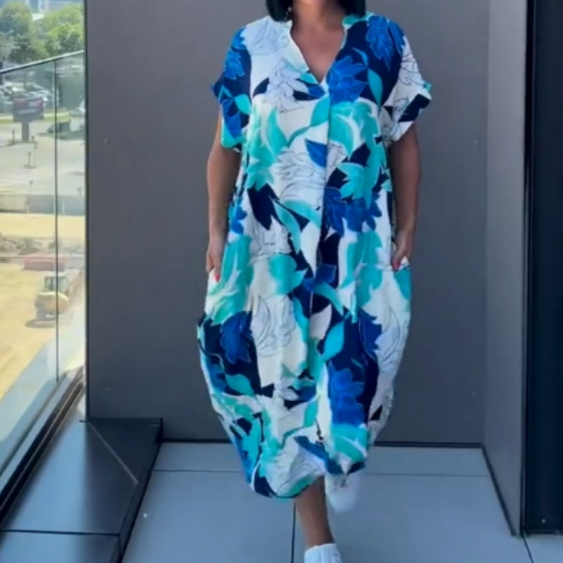 🌸Damklänning med tryck och V-ringning, avslappnad och elegant passform🌸 | Empire-midjedesign | Andningsbar chiffong