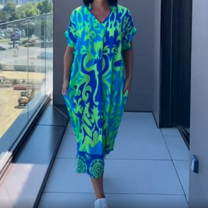 🌸Damklänning med tryck och V-ringning, avslappnad och elegant passform🌸 | Empire-midjedesign | Andningsbar chiffong