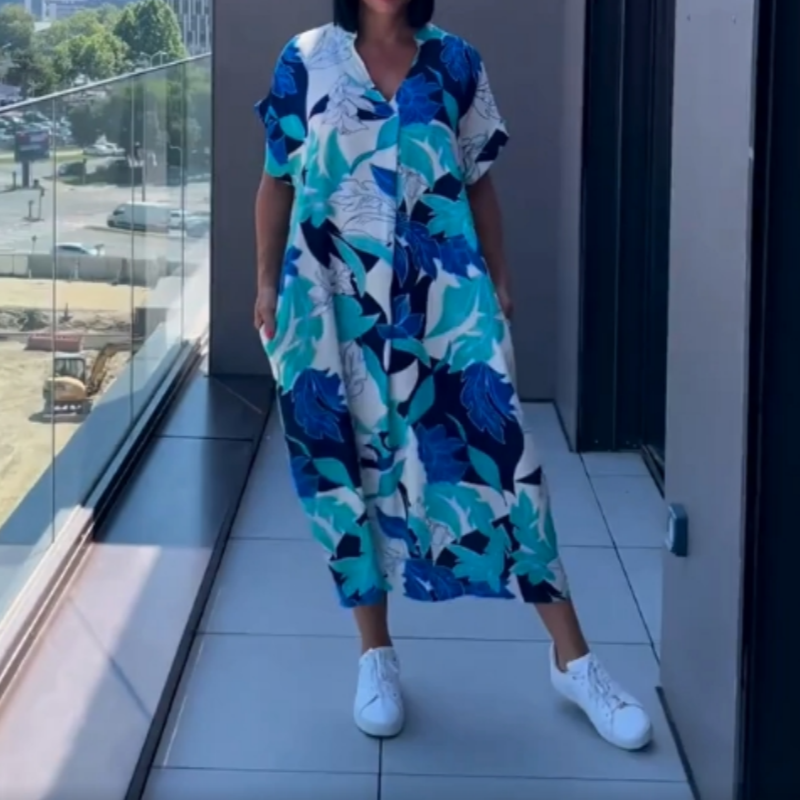 🌸Damklänning med tryck och V-ringning, avslappnad och elegant passform🌸 | Empire-midjedesign | Andningsbar chiffong