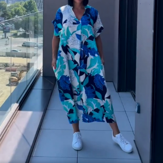 🌸Damklänning med tryck och V-ringning, avslappnad och elegant passform🌸 | Empire-midjedesign | Andningsbar chiffong