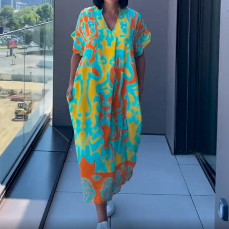 🌸Damklänning med tryck och V-ringning, avslappnad och elegant passform🌸 | Empire-midjedesign | Andningsbar chiffong