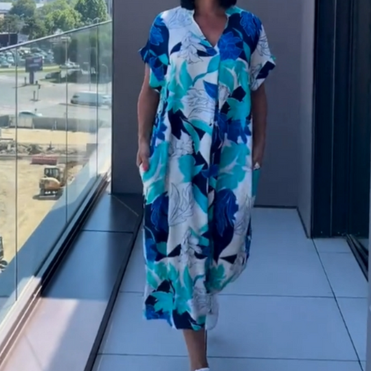 🌸Damklänning med tryck och V-ringning, avslappnad och elegant passform🌸 | Empire-midjedesign | Andningsbar chiffong