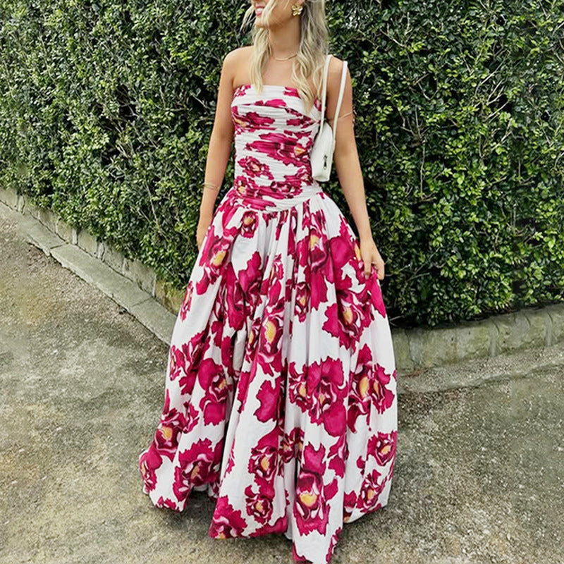 ✨Nuovo arrivo✨Abito lungo floreale con spalle scoperte e orlo a palloncino | Leggero e grazioso