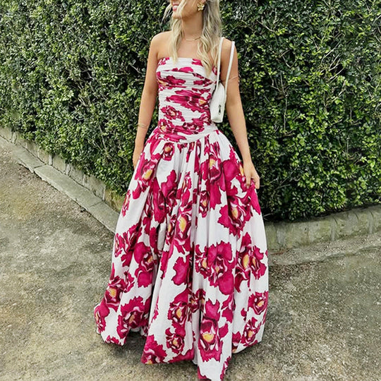 ✨Nuovo arrivo✨Abito lungo floreale con spalle scoperte e orlo a palloncino | Leggero e grazioso