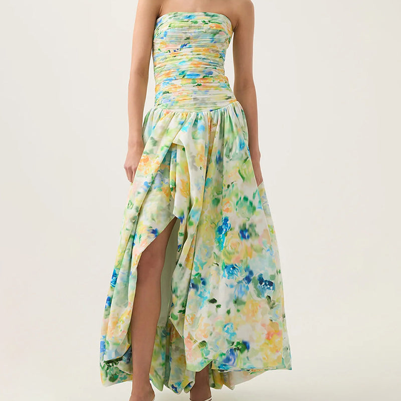 ✨Nuovo arrivo✨Abito lungo floreale con spalle scoperte e orlo a palloncino | Leggero e grazioso