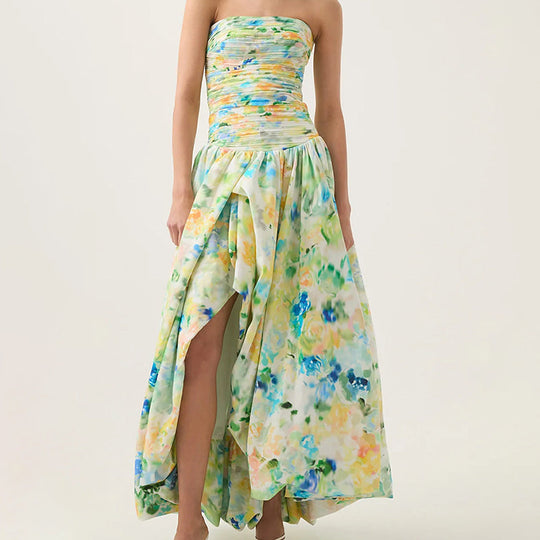 ✨Nuovo arrivo✨Abito lungo floreale con spalle scoperte e orlo a palloncino | Leggero e grazioso