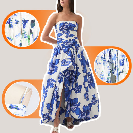 ✨Nuovo arrivo✨Abito lungo floreale con spalle scoperte e orlo a palloncino | Leggero e grazioso