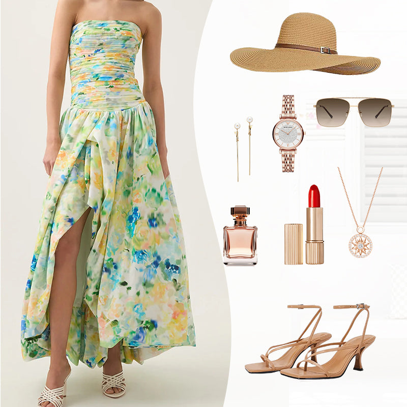 ✨Nuovo arrivo✨Abito lungo floreale con spalle scoperte e orlo a palloncino | Leggero e grazioso