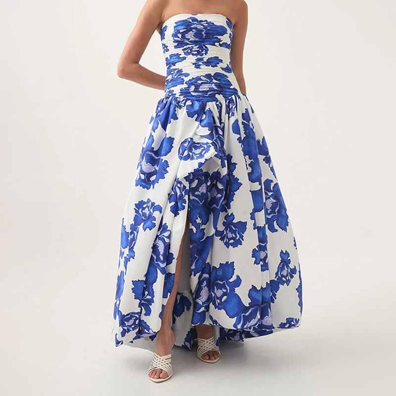 ✨Nuovo arrivo✨Abito lungo floreale con spalle scoperte e orlo a palloncino | Leggero e grazioso
