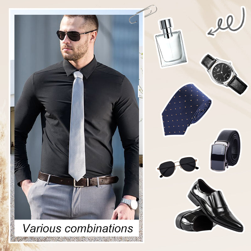 ✨Offre à durée limitée : 50 % de réduction✨Chemise extensible unie soyeuse et infroissable pour homme👔