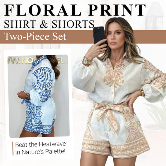 💖Ultima zi de ofertă - 49% reducere💖Set de două piese cu cămașă și pantaloni scurți cu imprimeu floral