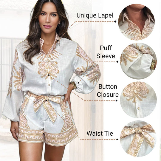 💖Ultimo giorno di vendita 49% di sconto💖Camicia con stampa floreale & Completo due pezzi con pantaloncini