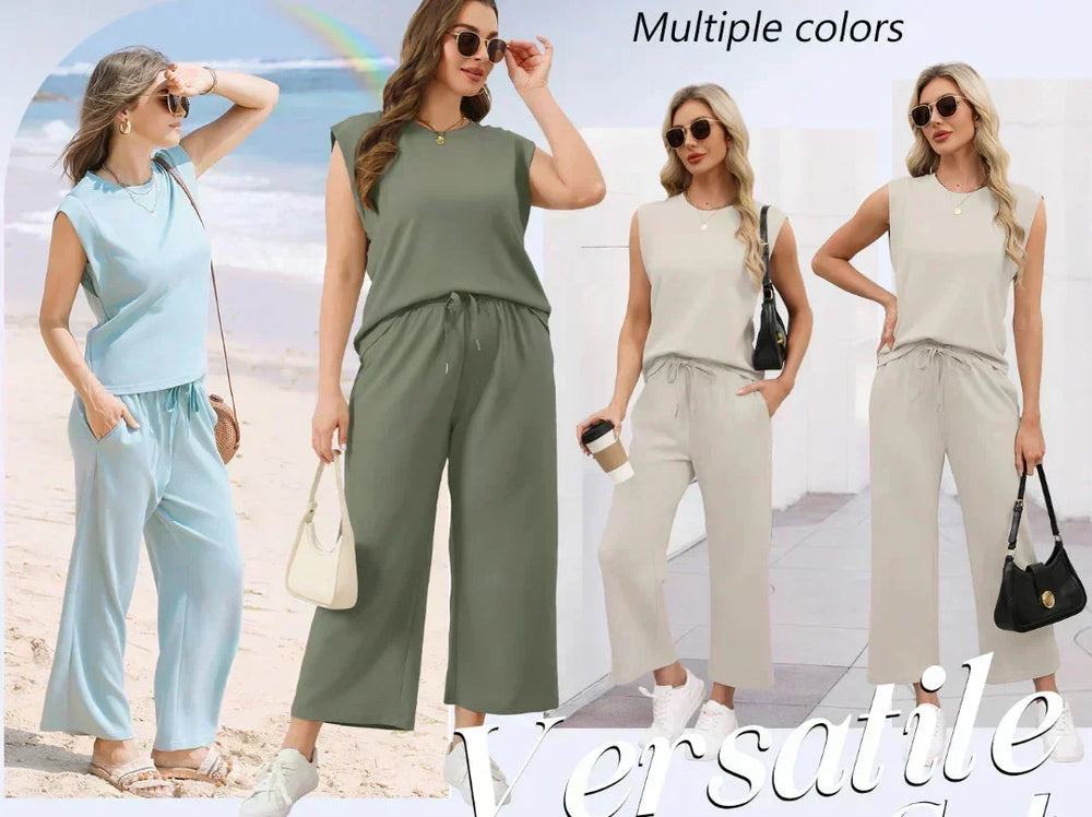 Women's  Sleeveless Top & Wide-Leg Pants 2-Piece Set
