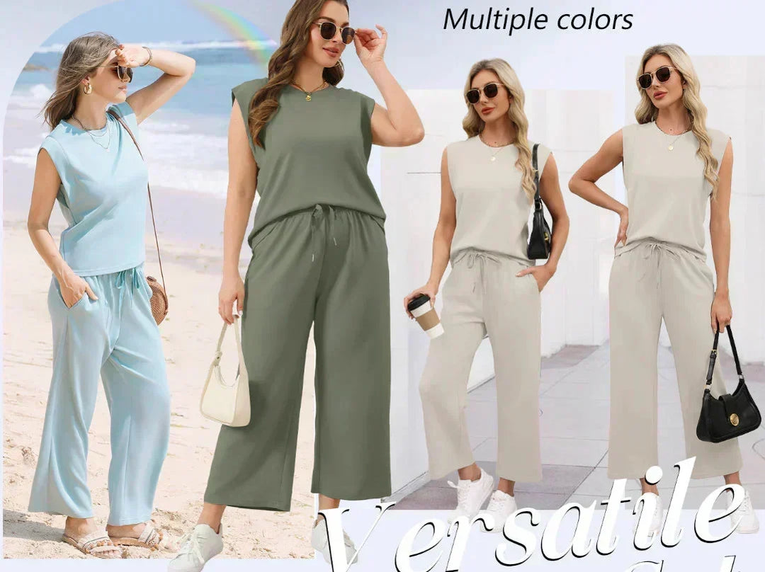 Women's  Sleeveless Top & Wide-Leg Pants 2-Piece Set