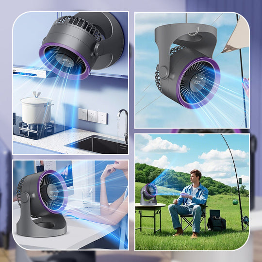 🌞Summer Hot Price Only Today🔥50K+ SOLD!🎁❄️Mini Portable Rechargeable Wall-Mounted Fan with LED Light – 360° Cooling, 100-Speed Control & USB-C Charging