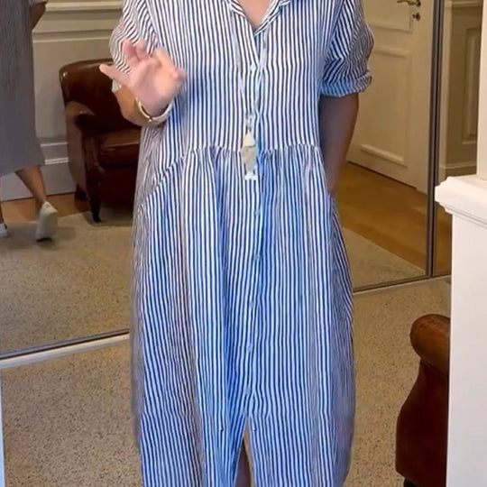 🎉Saldi speciali di questa settimana - 50% di sconto✨Abito camicia a righe con bottoni e revers | Con tasche funzionali