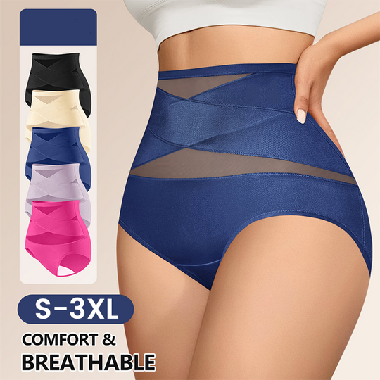 🌸2026 HOT SALE🥳✨Plus-Size High-Waist Cross Tummy Control Panties