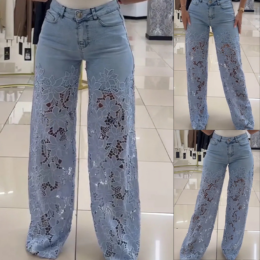 🌸Sommarvarm🔥Högmidjade spetsiga jeans