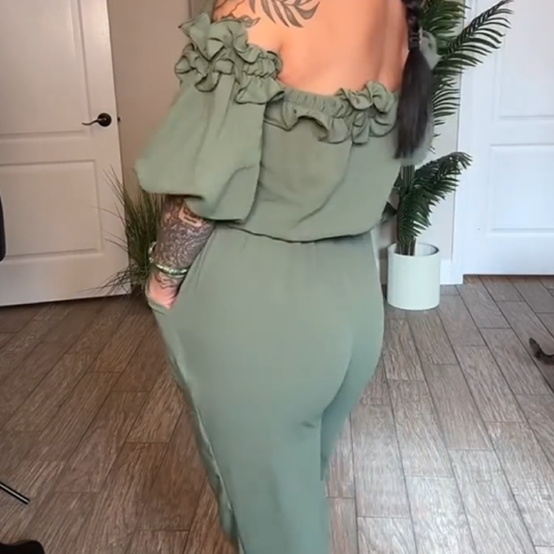 🔥Saldi imperdibili - 50% di sconto🔥Tuta con volant e spalle scoperte