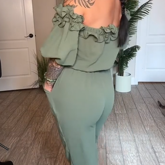 🔥Saldi imperdibili - 50% di sconto🔥Tuta con volant e spalle scoperte