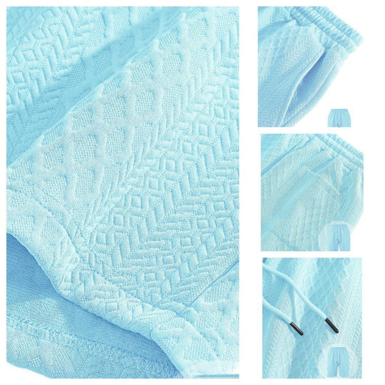 Herr Diamant Mönster Topp med nedfällbar krage och kort ärm & Shorts med dragsko, 2-delat set