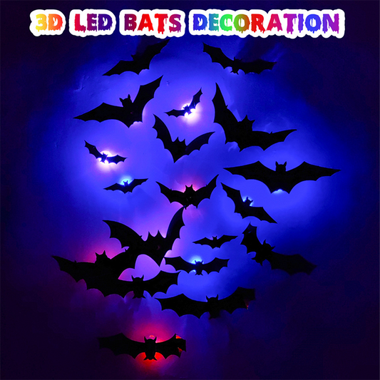🎃Halloween 50% Off🎃36-Pack 3D Lighted Bats (Stick-On, LED Glow, Multi-Color) — Instant Wall Flock for Indoor/Outdoor