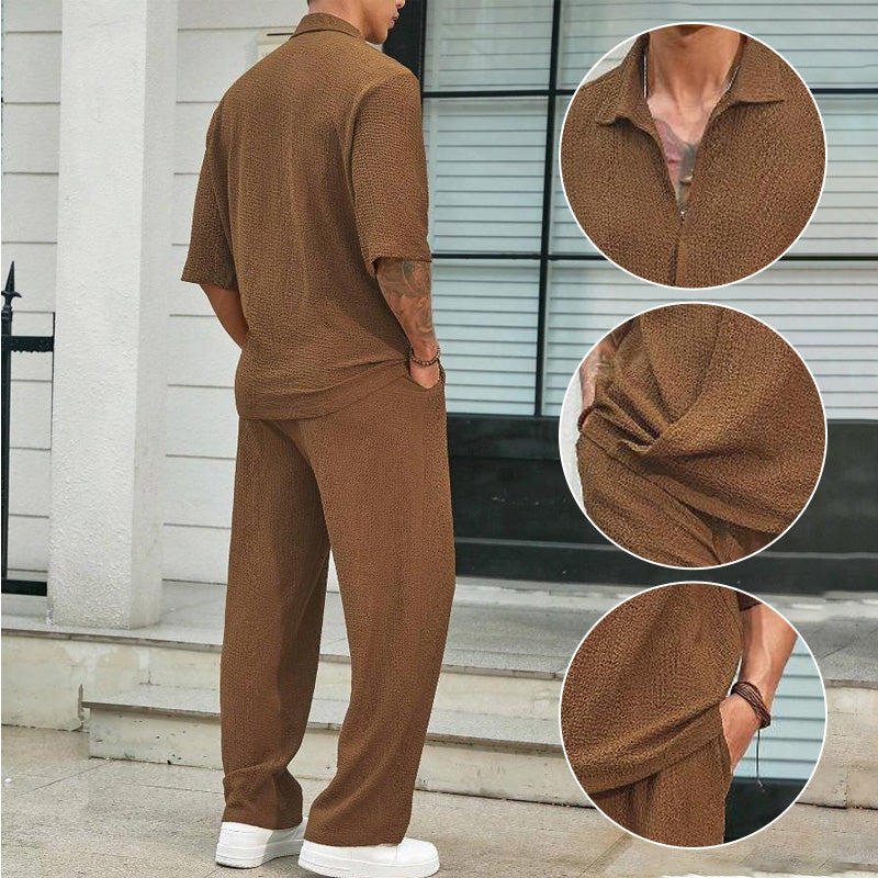 Herrtopp med kort ärm och v-ringning, 2 delar & Byxset