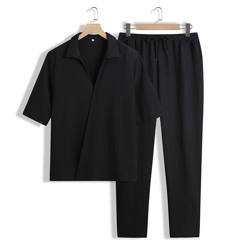 Herrtopp med kort ärm och v-ringning, 2 delar & Byxset