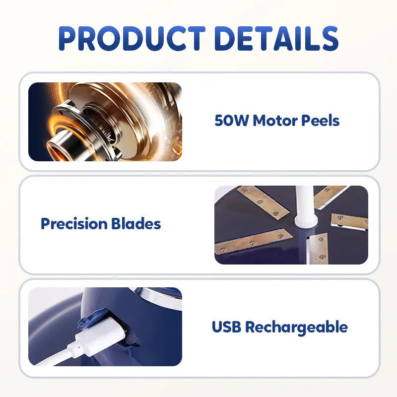 🍎Elektrisk frugtskræller med USB 🔋 | 25 sekunders afskalningstid | Ledningsfri & Stille 🌿 | Nem rengøring 💦