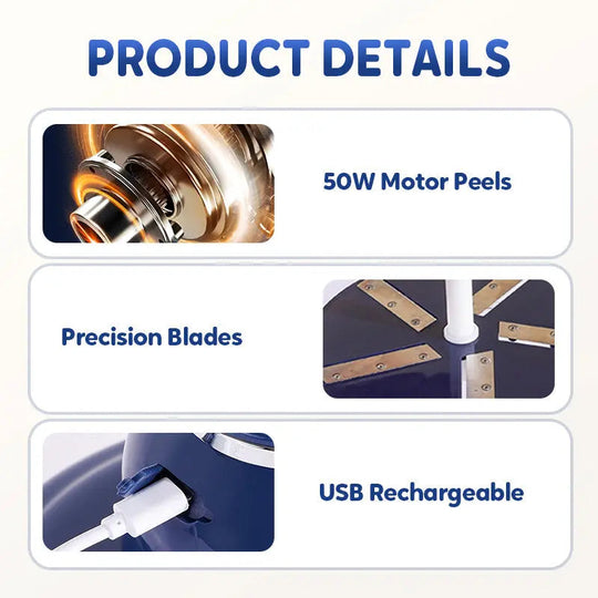🍎Elektrisk frugtskræller med USB 🔋 | 25 sekunders afskalningstid | Ledningsfri & Stille 🌿 | Nem rengøring 💦